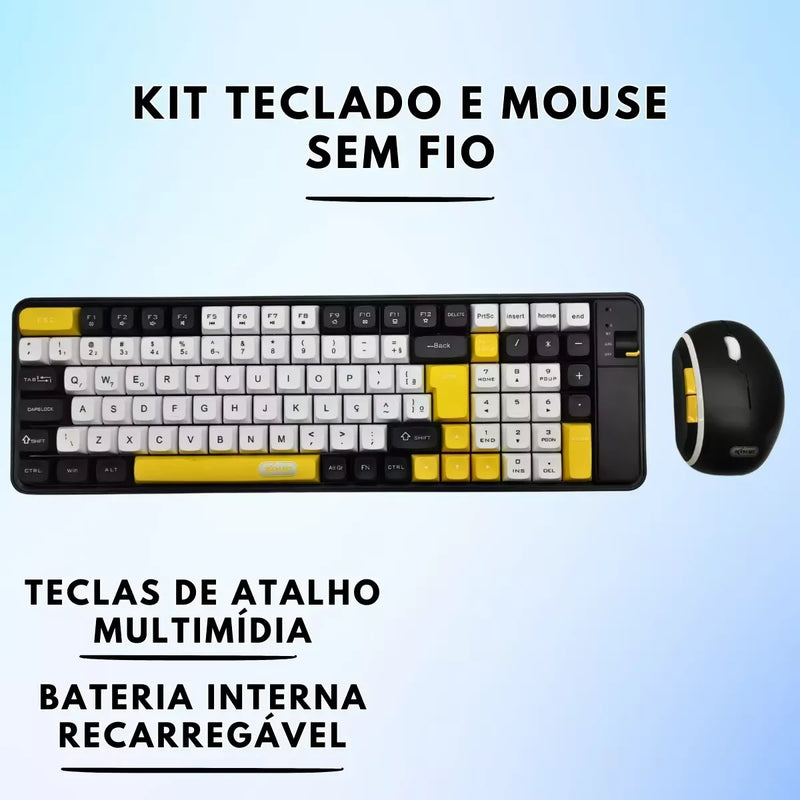 Kit Teclado Mouse Gamer Knup Colorido BT Wireless 2.4 Knup TE-129 USB Tipo C Computador Celular Smartphones Conexão Para Jogos